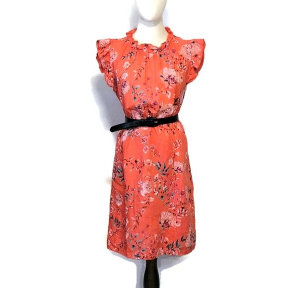 Bellambra Linen Floral Shift Dress Made in Italy Ruffle Midi Casual Summer M - Picture 9 of 12